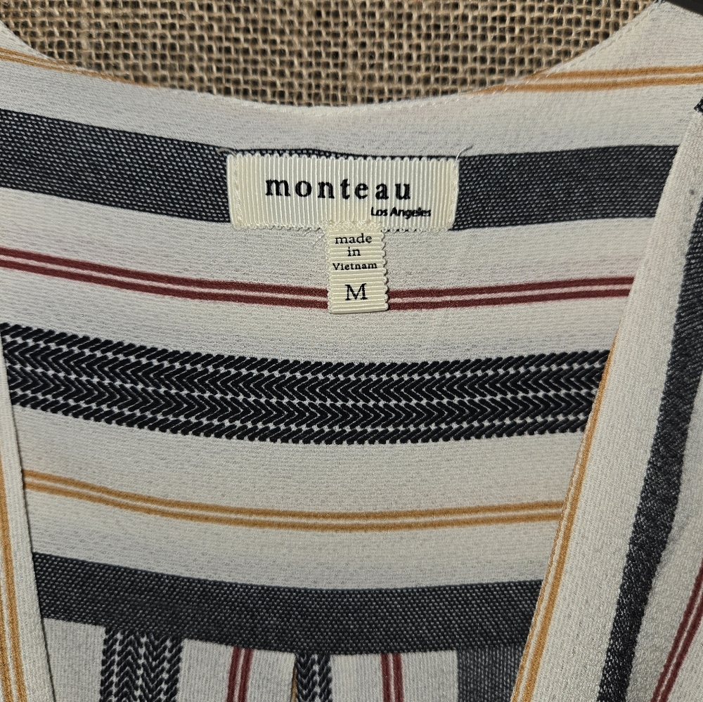 NWOT Women's Monteau Striped Wrap Dress with Belt And Pockets Size Medium - Picture 8 of 11
